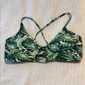 Tropical Leaf Print Bikini Top